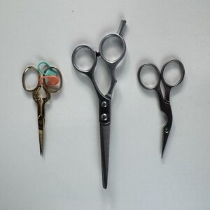 Tweezerman Italy Curved Scissors + Toledo 24K & Hair Shears 3 Piece Lot Grooming